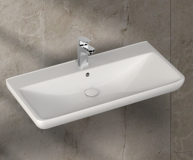 wall hung bathroom basin gloss white with overflow and tap hole 