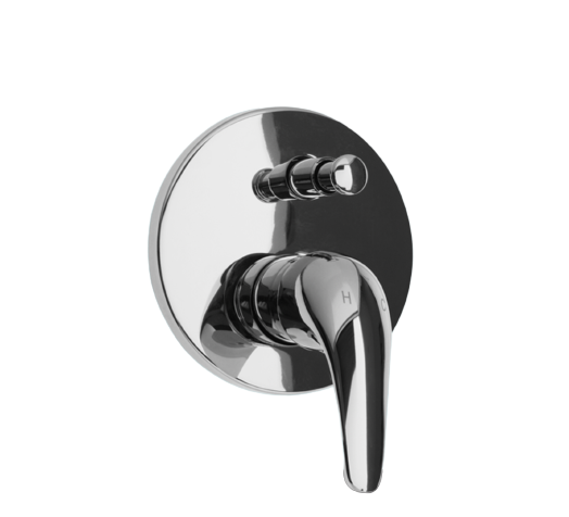chrome bath/shower water push button diverter with round backplate