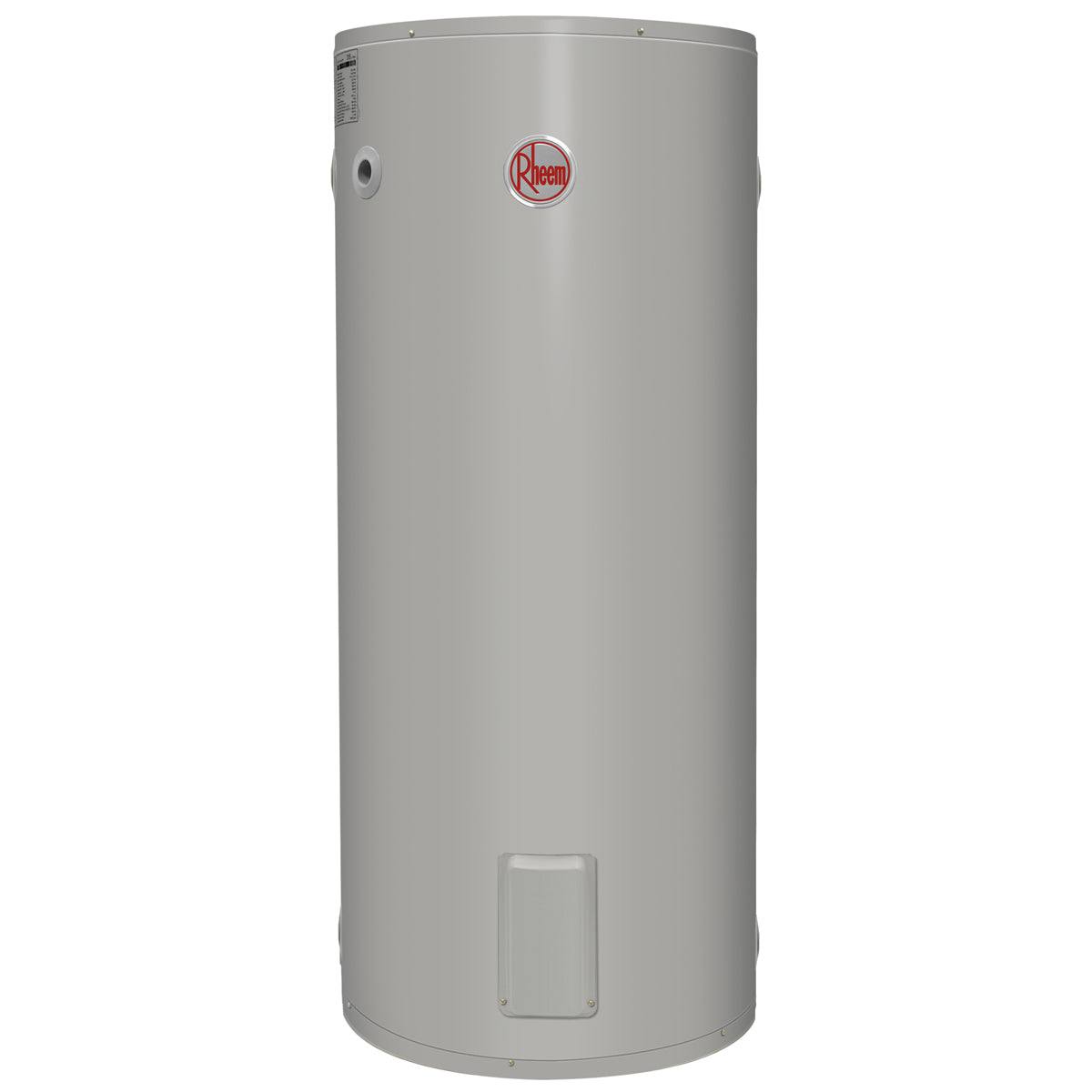 Rheem 315L Electric Hot Water Heater in gray color with the brand logo visible on the front.