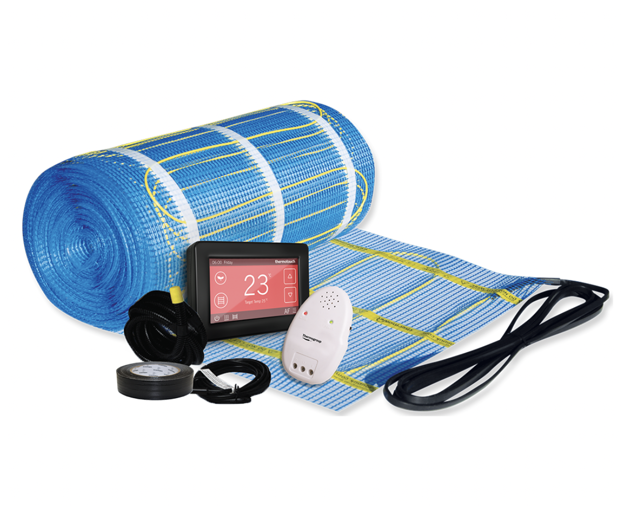 Thermonet 150W/m² Undertile Heating Kit with Black Dual Thermostat Controller 1m²-16m²
