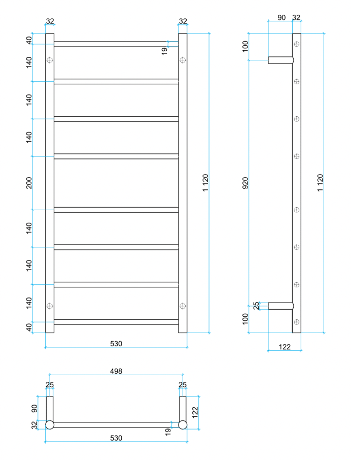 Thermogroup 8 Bar Thermorail Brushed Stainless Round Heated Towel Rail 1120x530mm