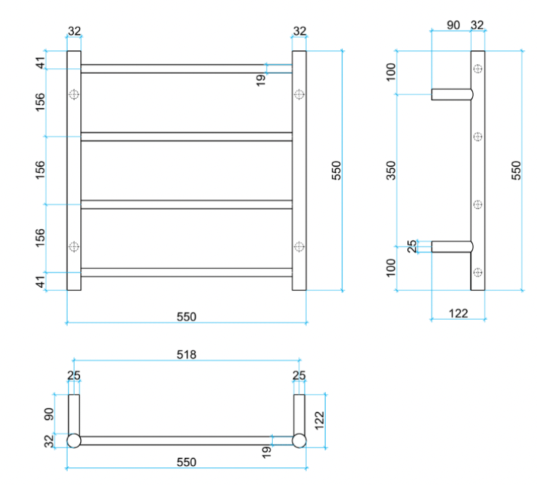 Thermogroup 4 Bar Thermorail Brushed Stainless Round Heated Towel Rail 550x550mm