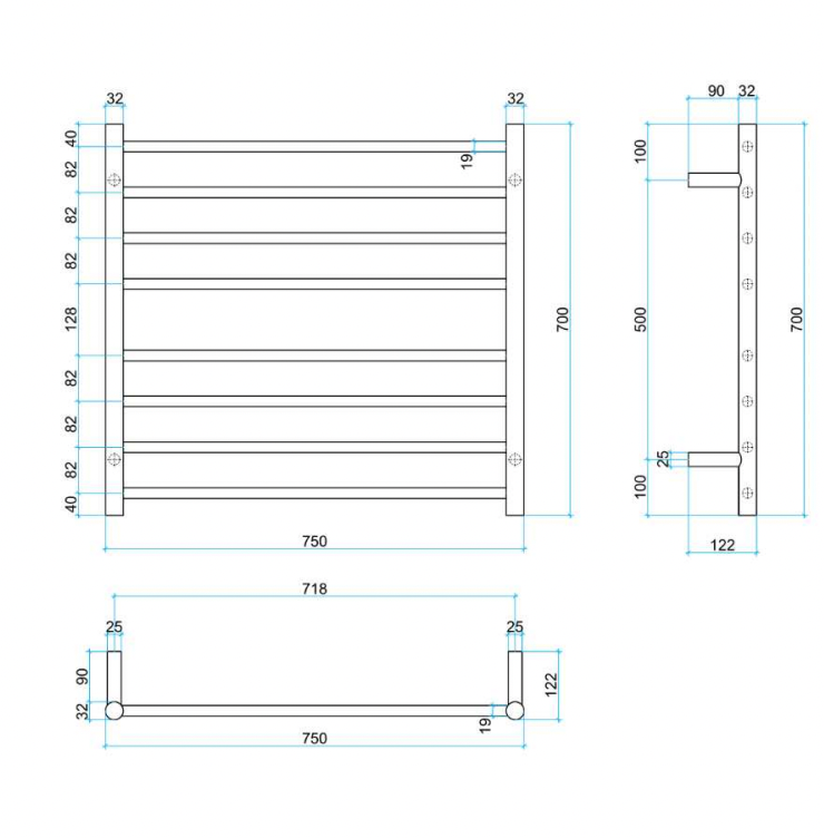 Thermogroup 8 Bar Thermorail Matte Black Round Heated Towel Rail 700x750mm