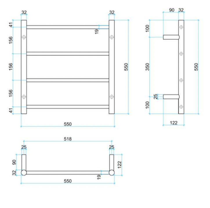 Thermogroup 4 Bar Thermorail Matte Black Round Heated Towel Rail 550x550mm