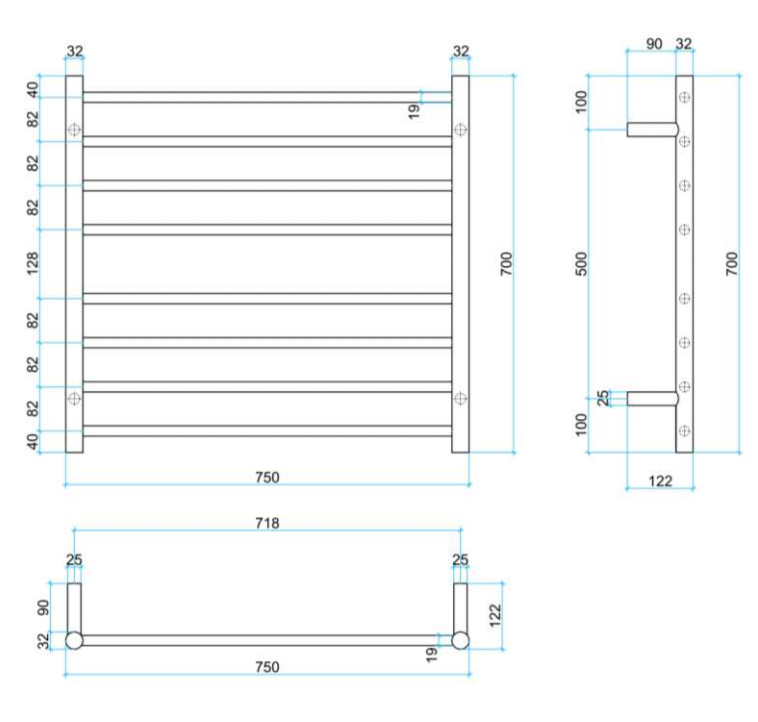 Thermogroup 8 Bar Thermorail Polished Stainless Steel Towel Ladder 750x700mm