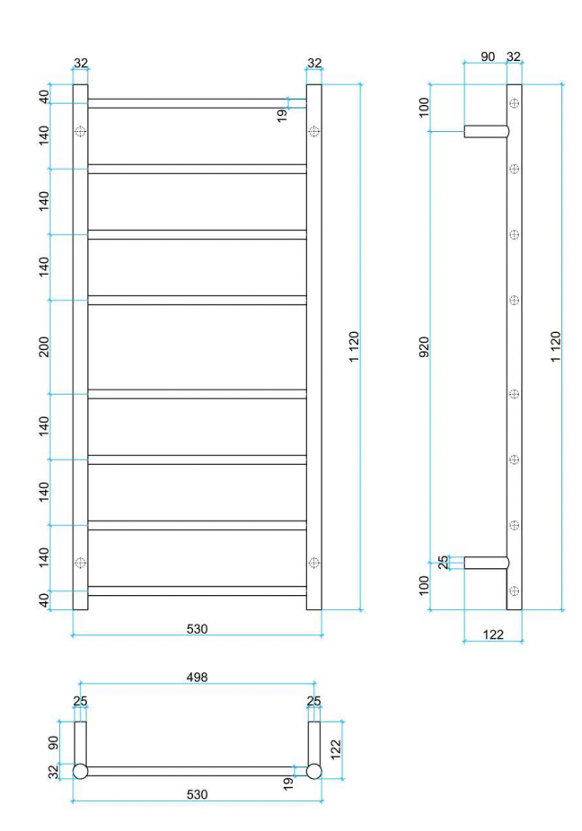 Thermogroup 8 Bar Thermorail Polished Stainless Steel Towel Ladder 530x1120mm