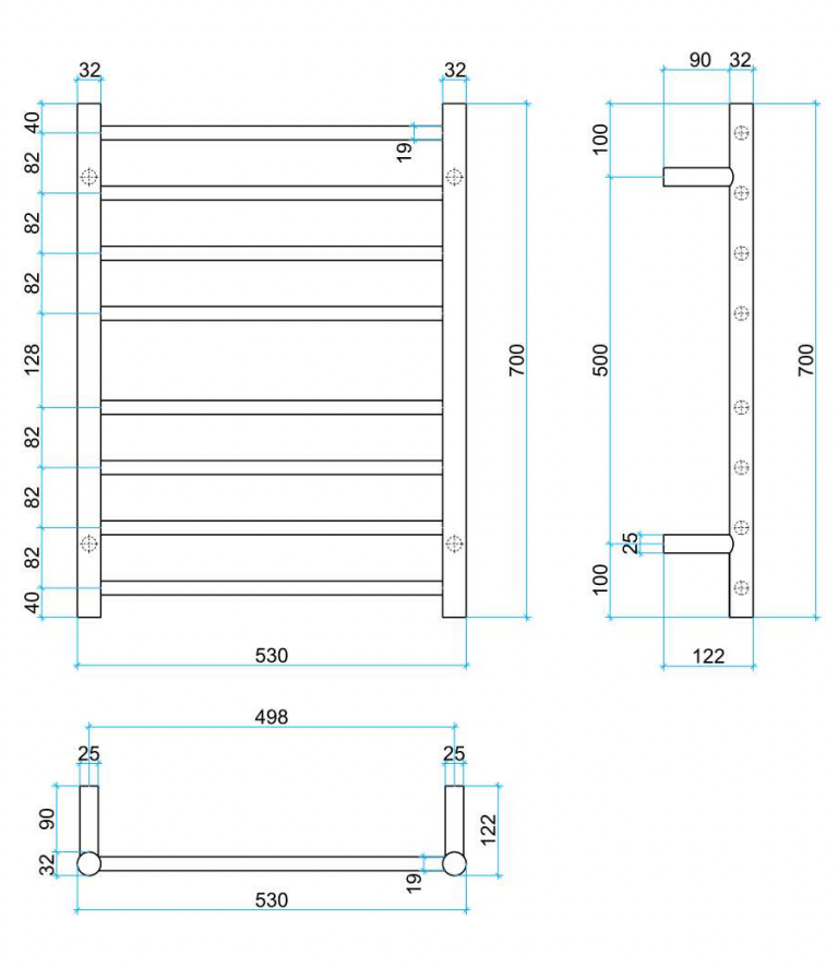 Thermogroup 8 Bar Thermorail Polished Stainless Steel Heated Towel Ladder 530x700mm