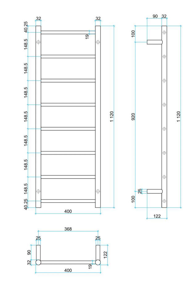 Thermogroup 8 Bar Thermorail Polished Stainless Steel Towel Ladder 400x1120mm