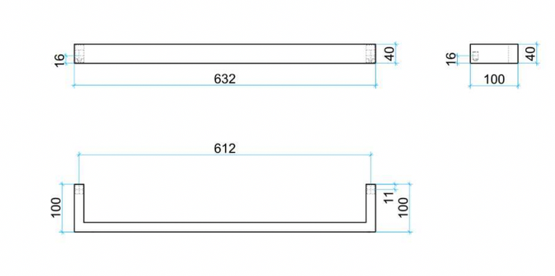 Thermogroup 12V Single Heated Towel Rail 632mm Matte Black