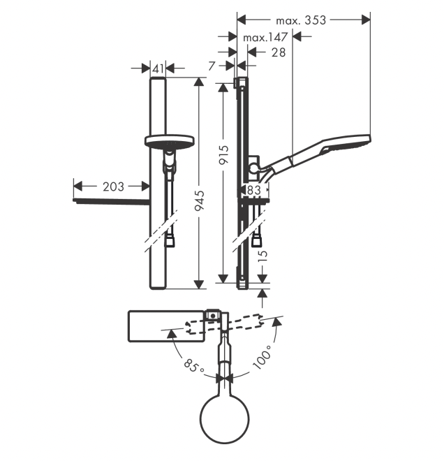 Hansgrohe Raindance Select S 3 Jet Ecosmart Single Rail Shower