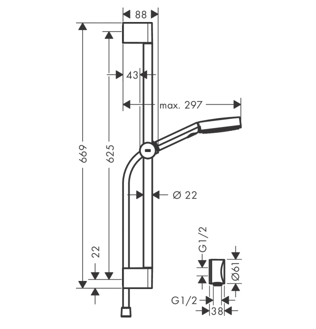 Hansgrohe Pulsify Select S 105 1 Jet Relaxation Single Rail Shower