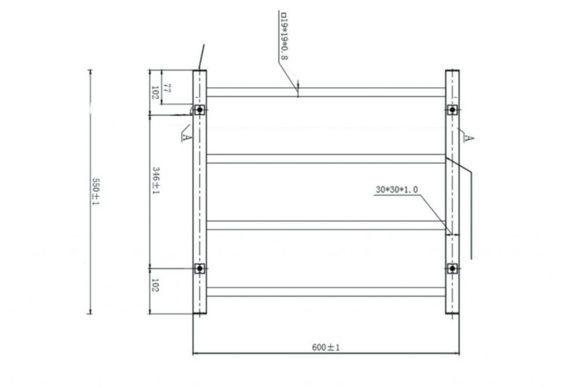 Linsol Spirit Square 4 Bar Heated Towel Rail Brushed Brass 600x550mm