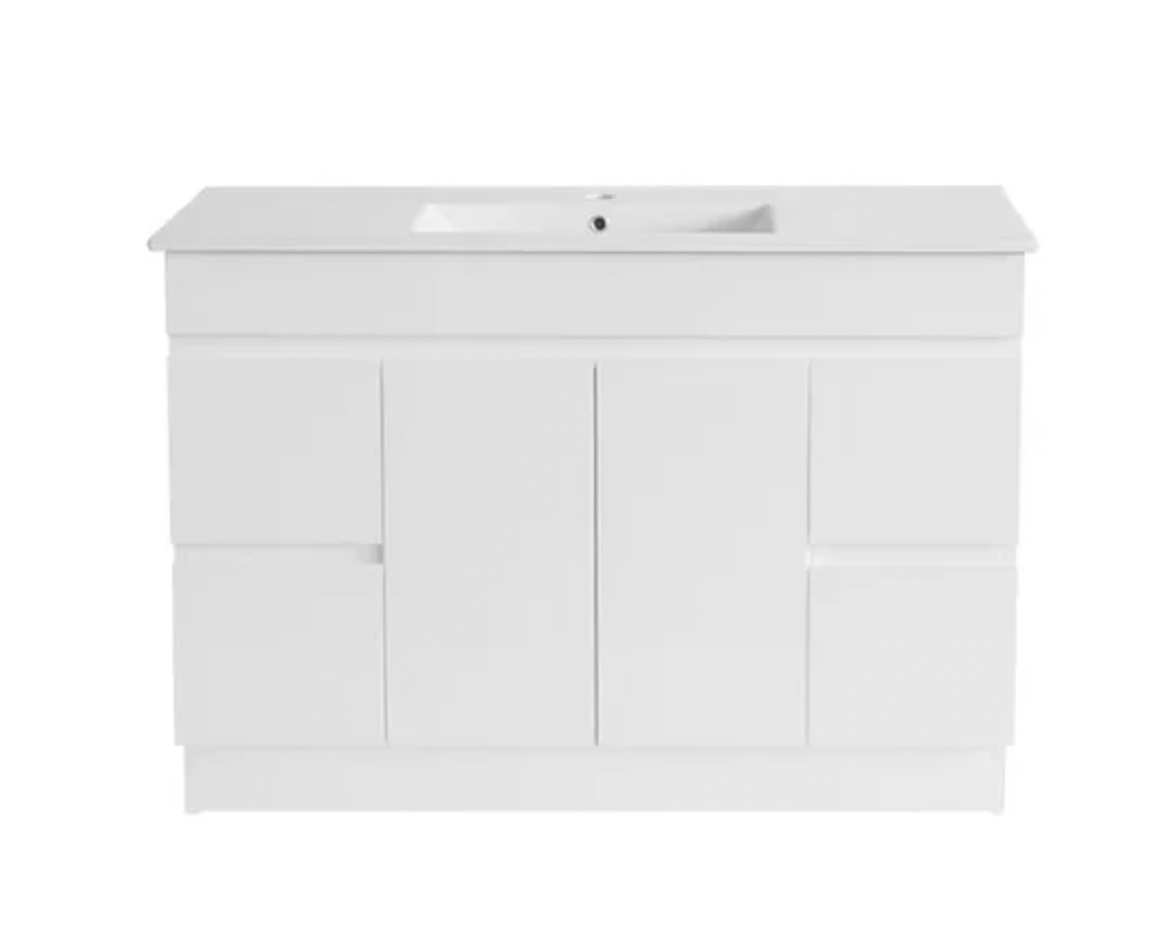 Pavia 1200 x 460 Floor Mount Vanity On Kickboard With Slimline Ceramic Top