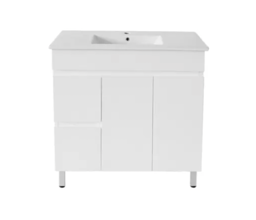 Pavia 900 x 370 Floor Mount Slimline Vanity On Legs With Slimline Ceramic Top