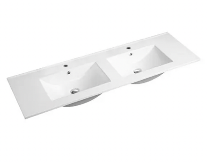 Slimline Ceramic Gloss White Double bowl Vanity Top 1200x460