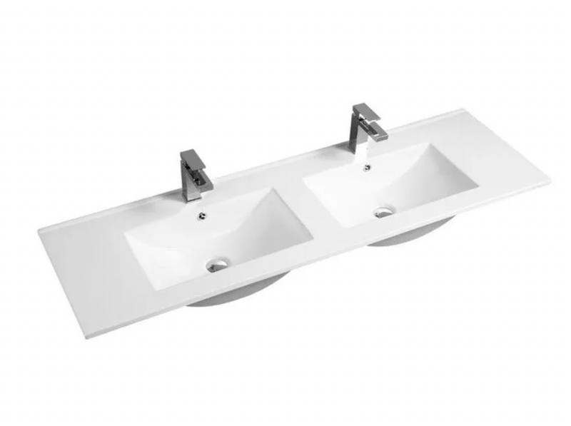 Slimline Ceramic Gloss White Double bowl Vanity Top 1500x460