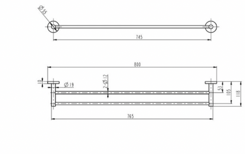 Linsol Lux Double Towel Rail Brushed Nickel 800mm