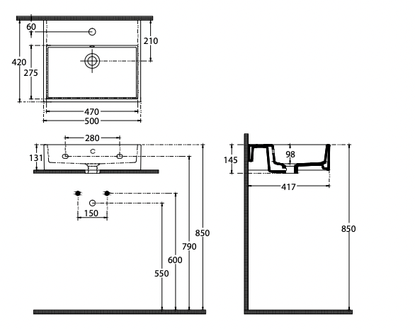 Paco Jaanson Purity 500mm Wall Hung /Bench Mount Basin Gloss White