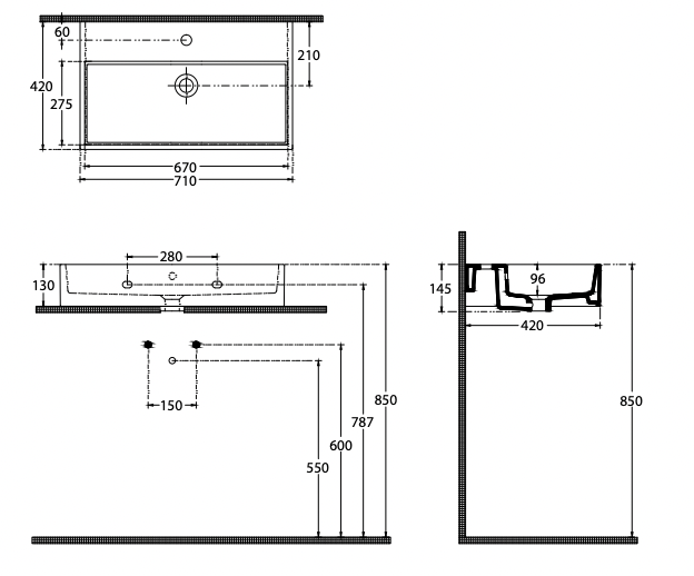 Paco Jaanson Purity 710mm Wall Hung/Bench Mount Basin Gloss White