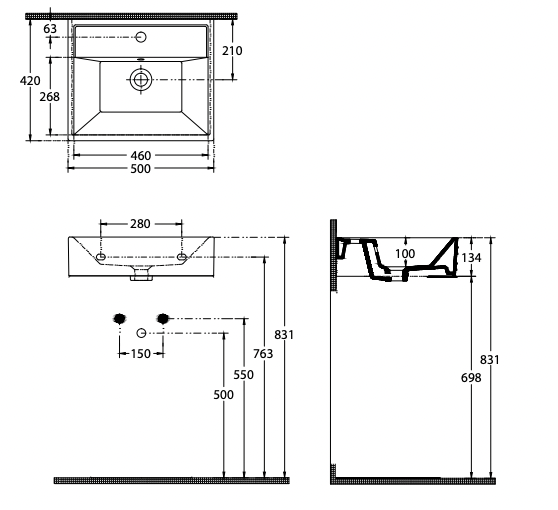 Paco Jaanson Sekura 500mm Wall Hung Basin Gloss White
