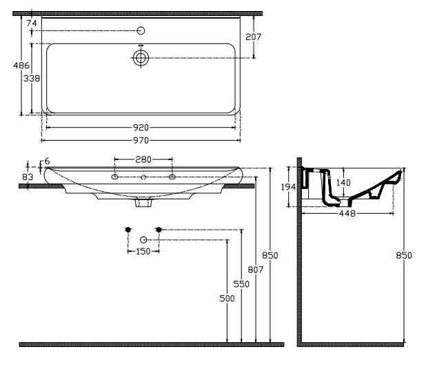 Paco Jaanson Viva 970mm Wall Hung Basin Gloss White