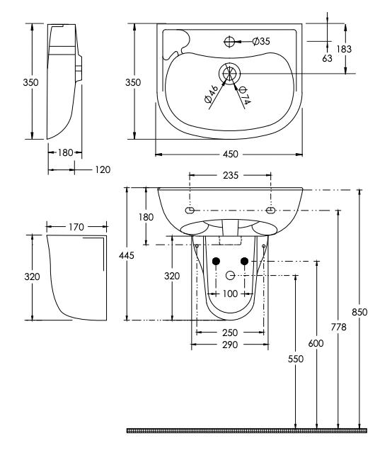 Paco Jaanson Care 450mm Wall Hung Basin