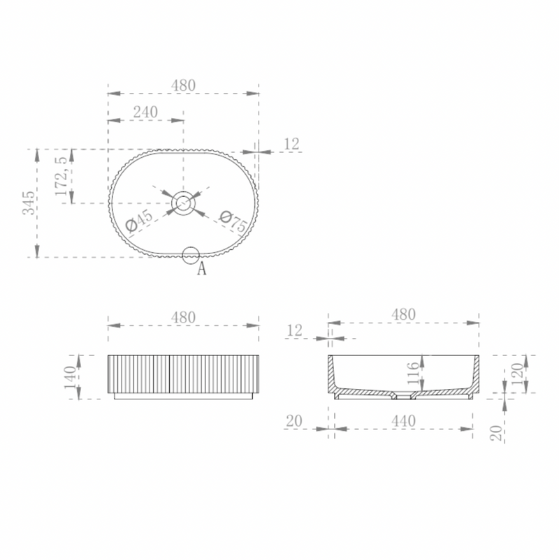 Donii Verona Groove Gloss White Basin 480x435