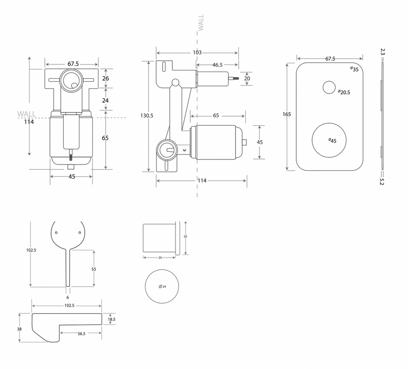 ADP Martini Wall Mixer With Diverter Chrome & Matte Black