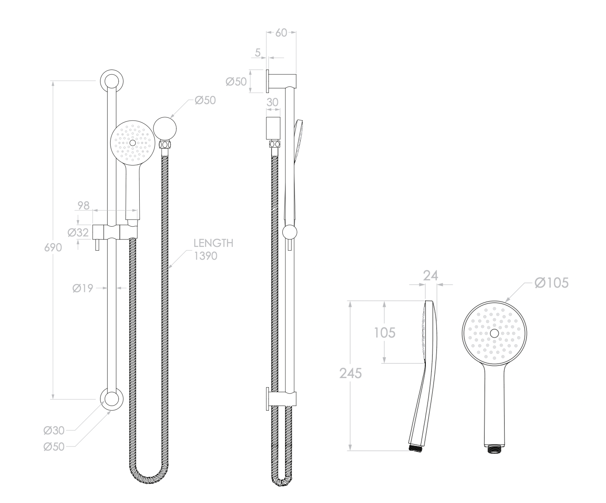 ADP Soul Classic Single Rail Shower Brushed Brass