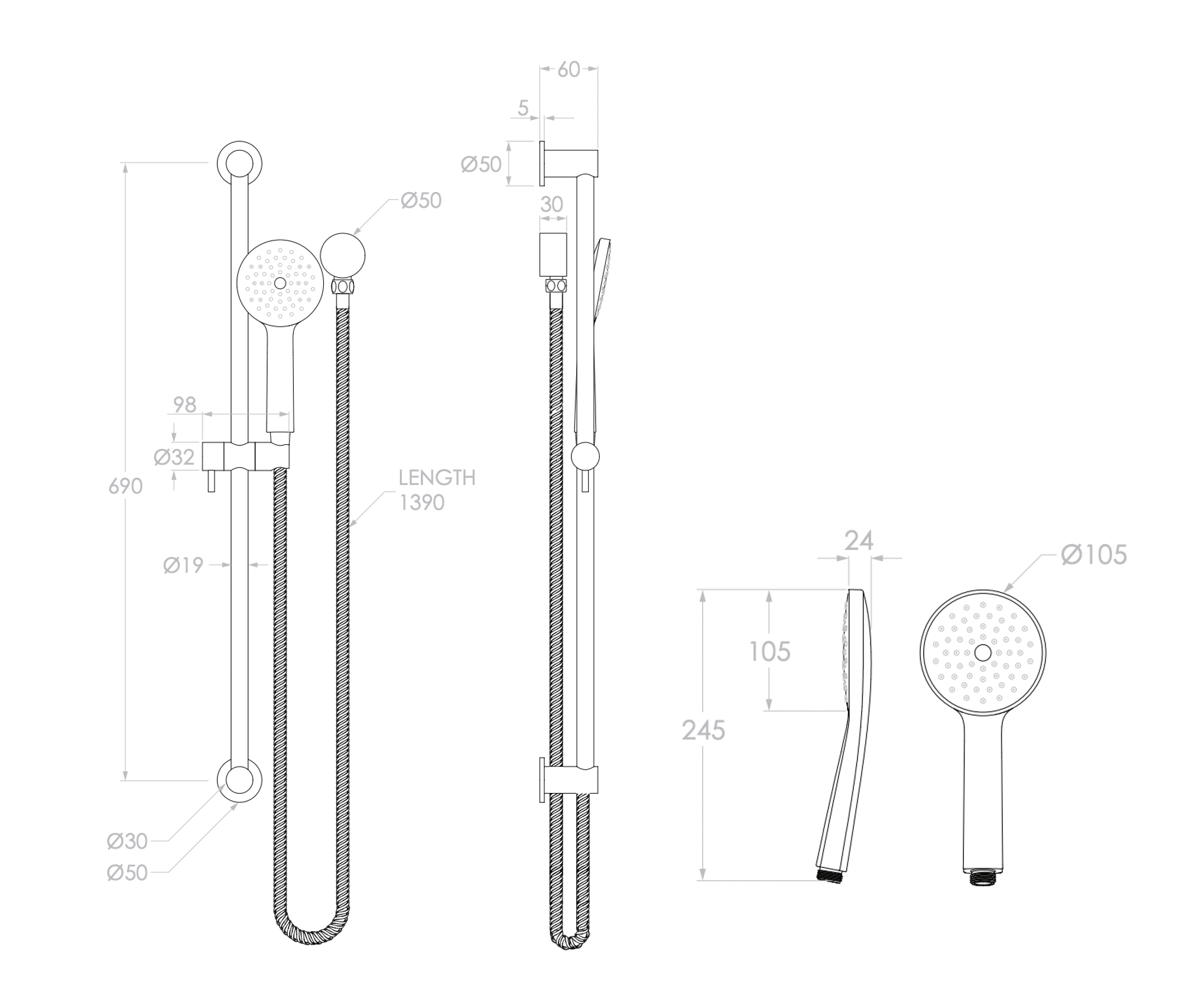 ADP Soul Classic Single Rail Shower Brushed Nickel