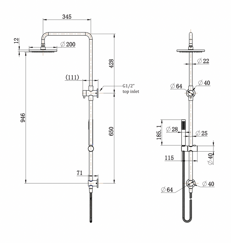 ADP Bloom Combination Shower Rail Light Brushed Brass