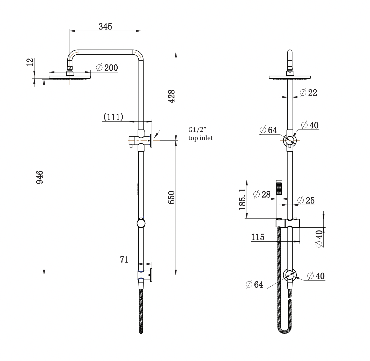 ADP Bloom Combination Shower Rail Warm Brushed Nickel