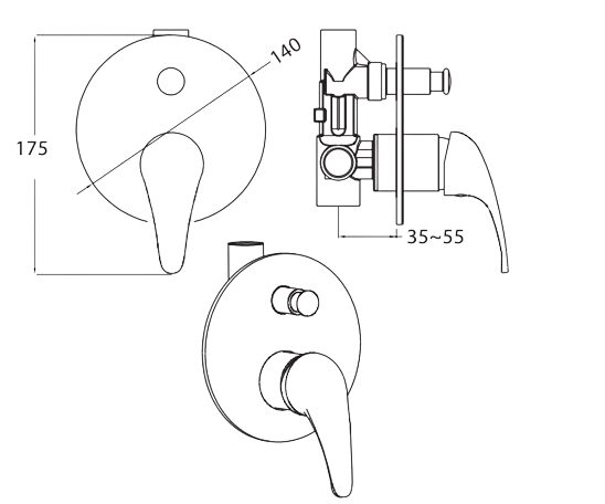 Paco Jaanson chrome Shower/Bath Mixer With Diverter Solid Handle