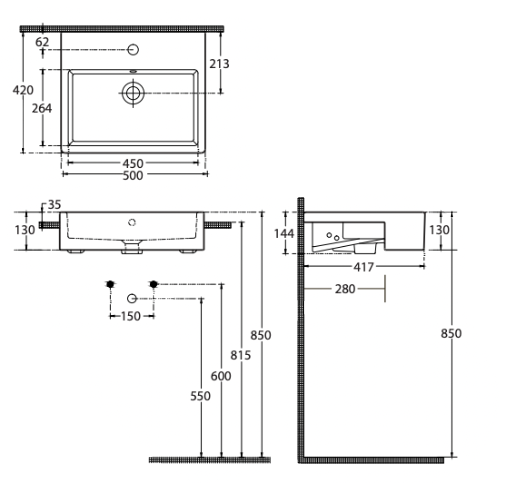 Paco Jaanson Purita 500mm Semi-Recessed Basin White