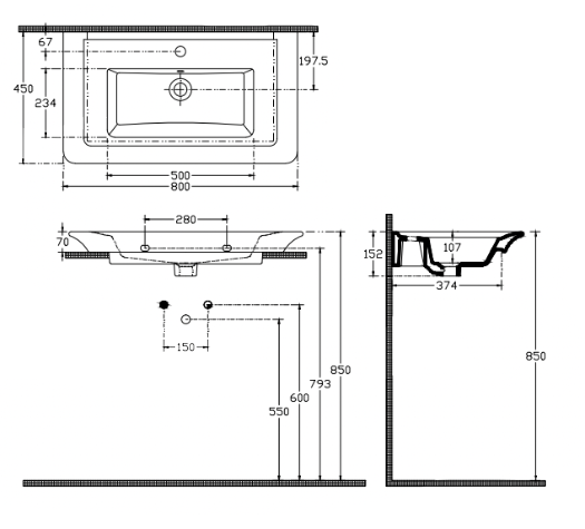 Paco Jaanson Eleganza 800mm Wall Hung/Bench Mount Basin Gloss White