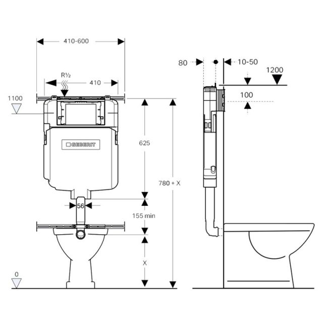 Geberit Sigma 8 Inwall Floor Mount Mechanical Cistern