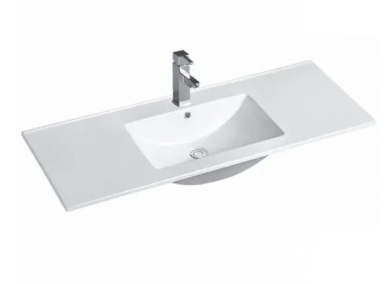A white ceramic single bowl vanity top with a sleek design, measuring 1200x460 mm, with a visible faucet mount on the left side.