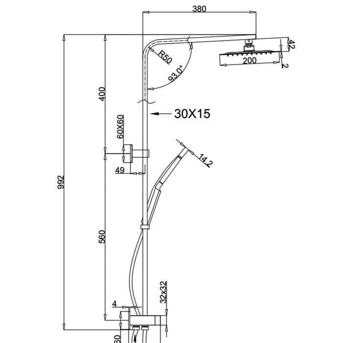 Taran Shower Dual Hose Square Chrome (7153214161047)