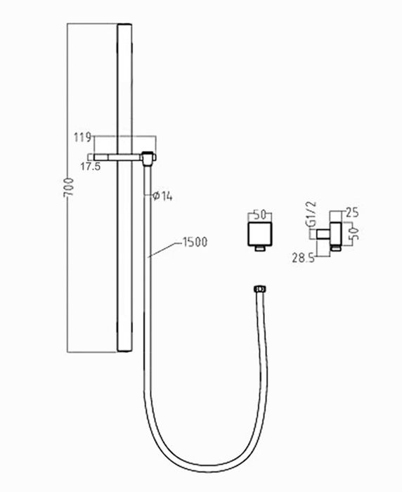 Taran Shower Rail Chrome (7153160028311)