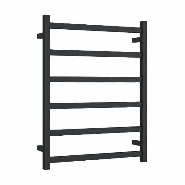Square matte black heated bathroom towel ladder