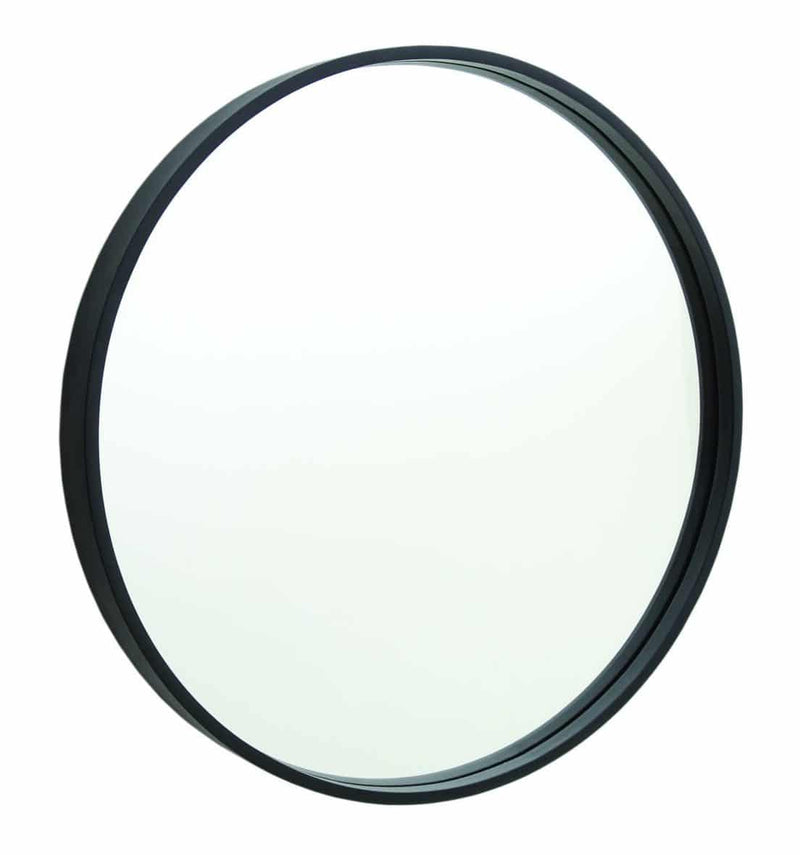 framed matte black round bathroom mirror