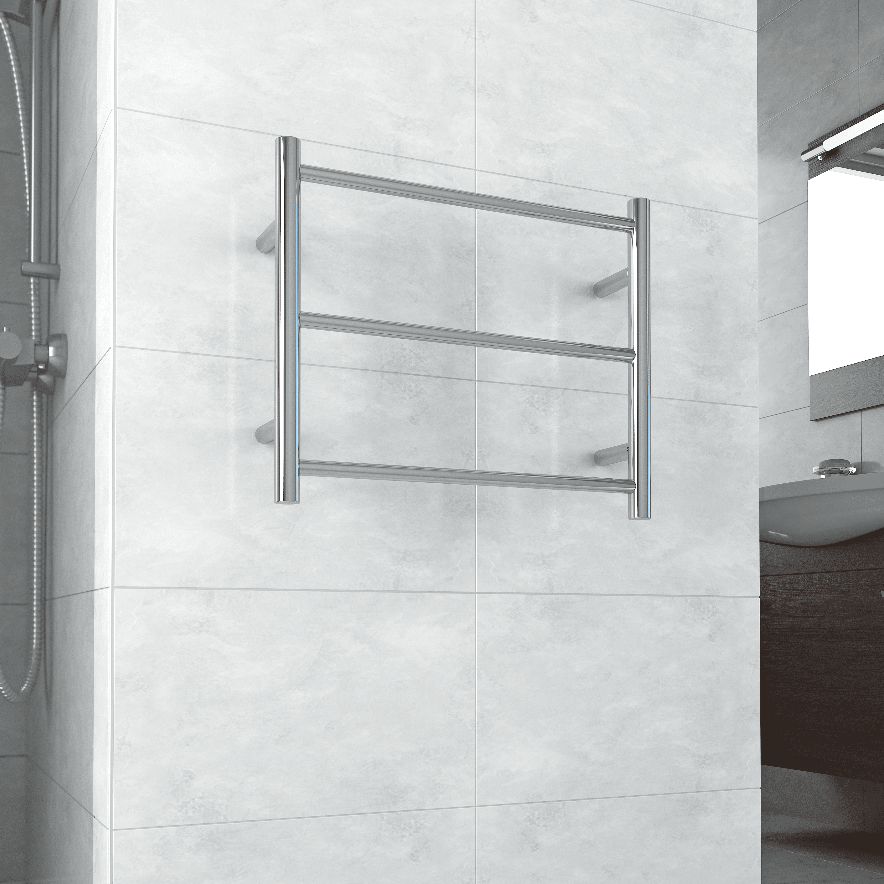 Thermogroup 3 Bar Straight Round Heated Towel Rail Polished Stainless Steel 550x450mm