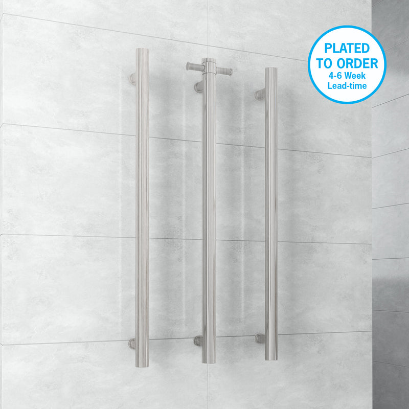 Thermogroup Straight Round Vertical Heated Towel Rail Single Brushed Nickel