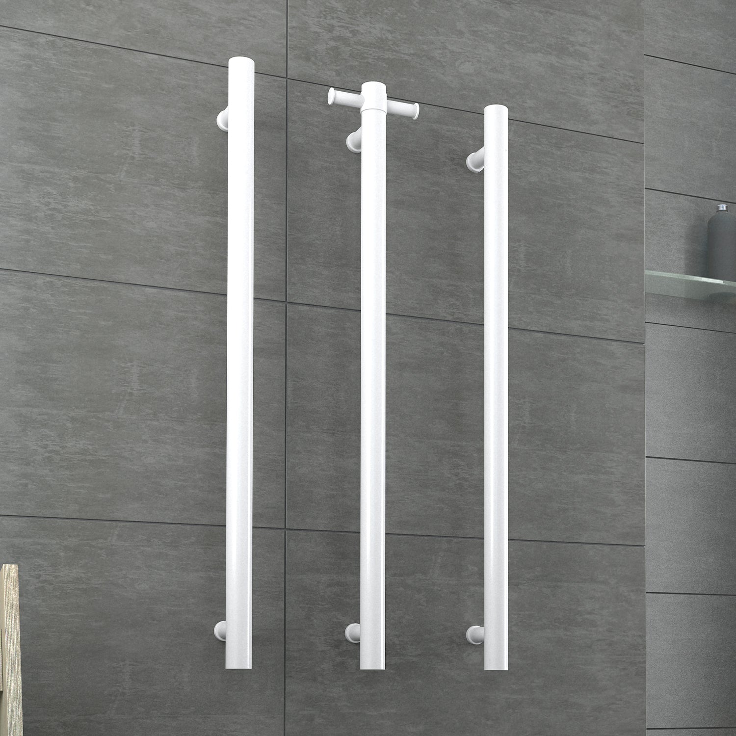 Thermogroup Straight Round Vertical Single Heated Towel Rail Satin White
