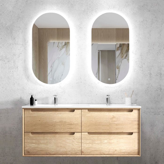 Otti Byron Natural Oak Double Bowl Wall Hung Vanity 1200mm