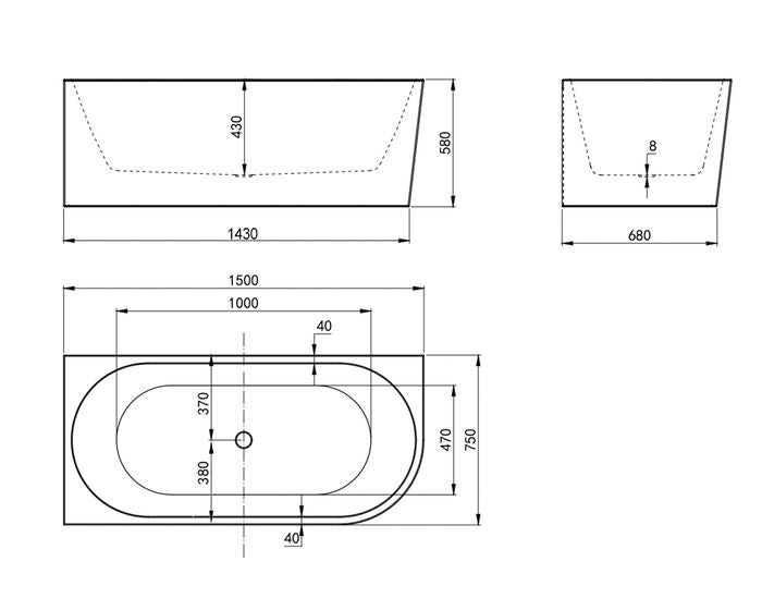 Corner Bathtub Left 1500 NF (7174038323351)