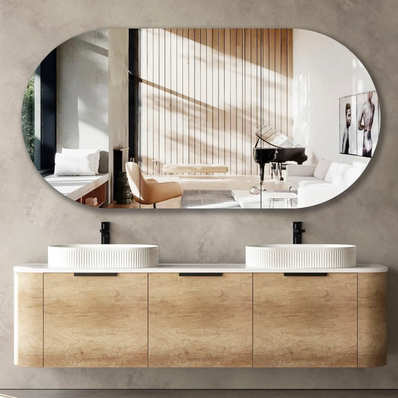 Otti Bondi Double Natural Oak Curve Wall Hung Vanity 1800mm