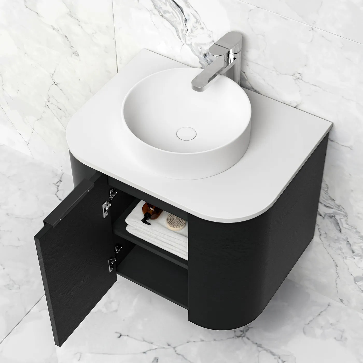 Otti Bondi Black Oak Curve Wall Hung Vanity  600mm