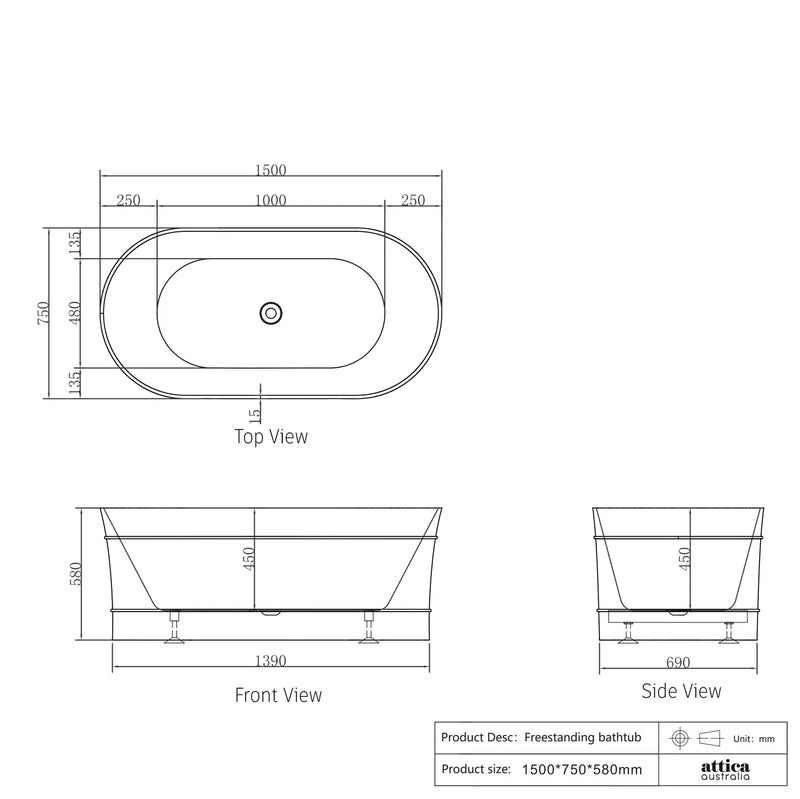 Otti Bondi 1500mm Freestanding Bath White