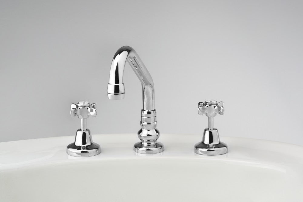 Heritage bathroom Basin Set with Swivel Upswept Outlet polished chrome